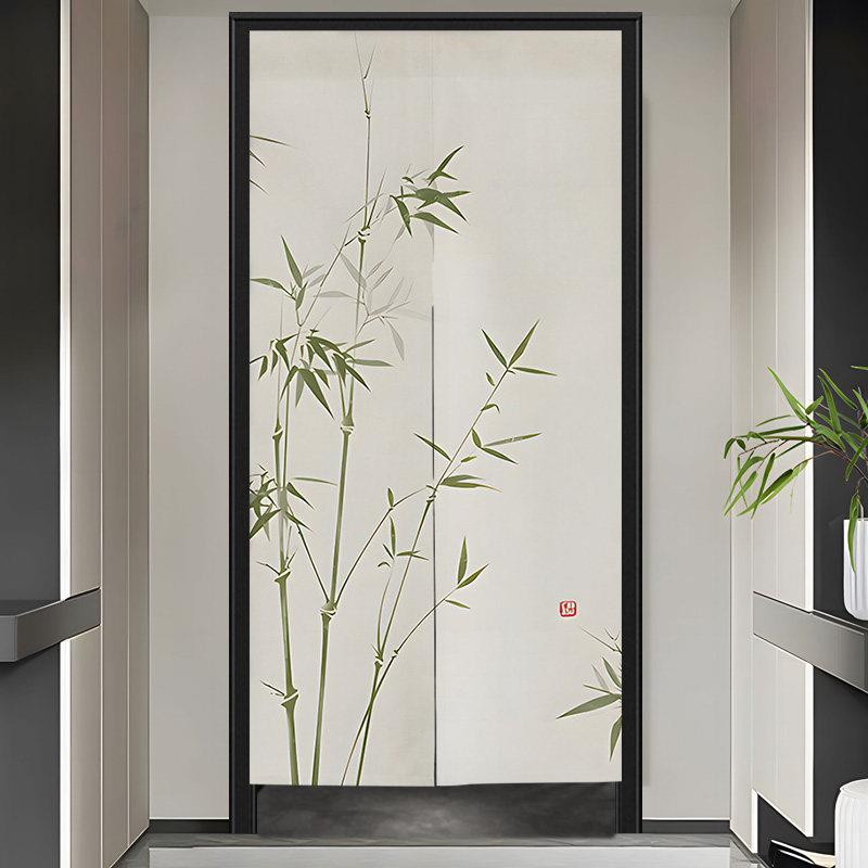 中式竹子布艺门帘玄关厕所隔断窗化妆室遮挡帘家用卧室免打孔挂帘