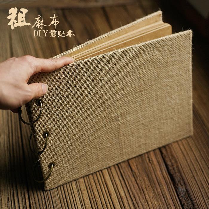 长方形横版复古粗麻布diy手工相册 多用途剪贴本 咖啡厅菜谱菜单