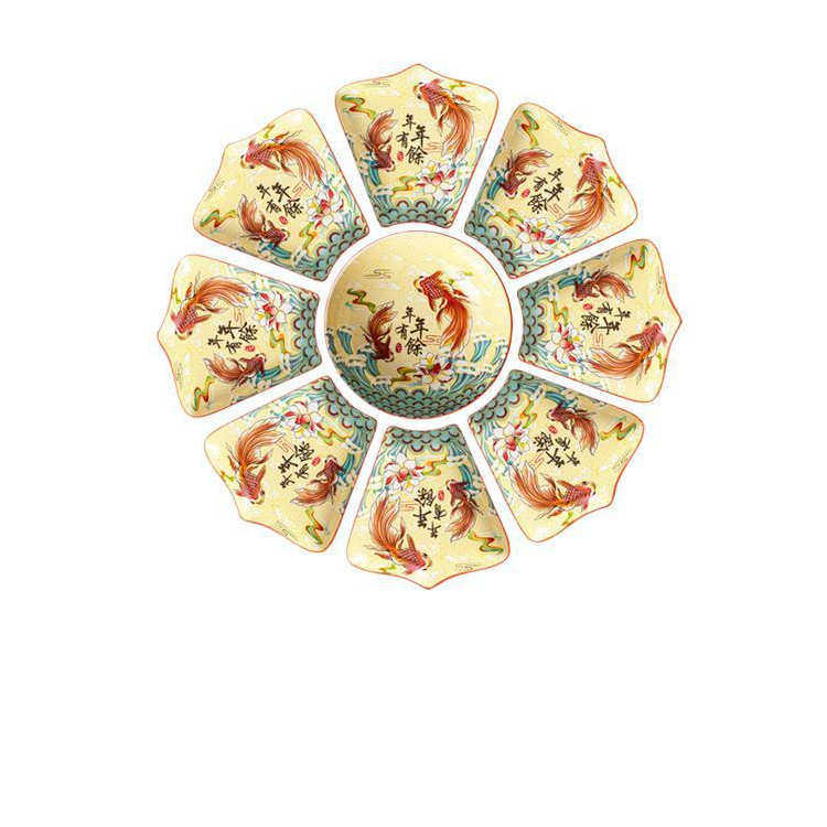 过年夜饭圆桌扇形盘子菜盘家用红色陶瓷团圆拼盘餐具组合碗碟套装,餐饮具,盘,淘宝优惠券,粉丝福利购,淘宝优惠卷