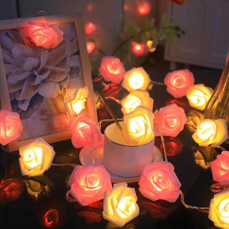 LED灯串发光玫瑰花永生粉色少女心网红主播浪漫房间装饰室内布置