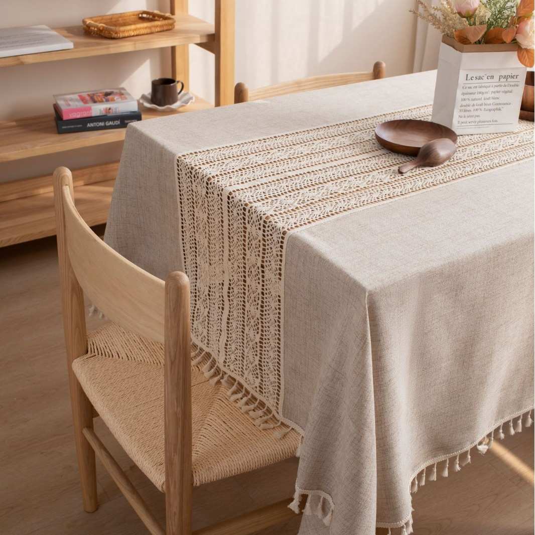 棉麻布艺茶几盖巾文艺复古桌布电视柜北欧流苏餐桌台布家用长桌垫