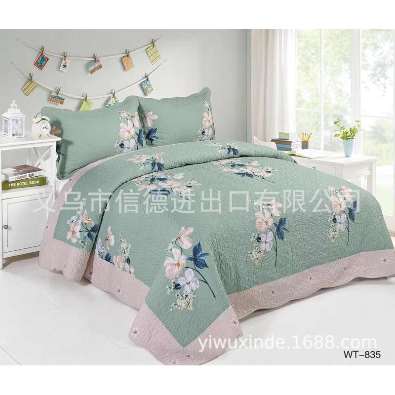 床单夏凉新品床罩棉盖品质缝床垫绗三件套被床外贸斜纹全