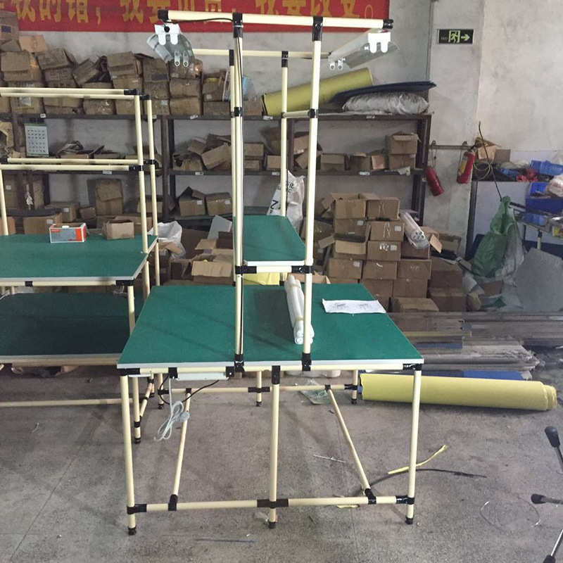 不锈钢精益管工作台 车间带灯防静电工作台 流水线双层打包工作台