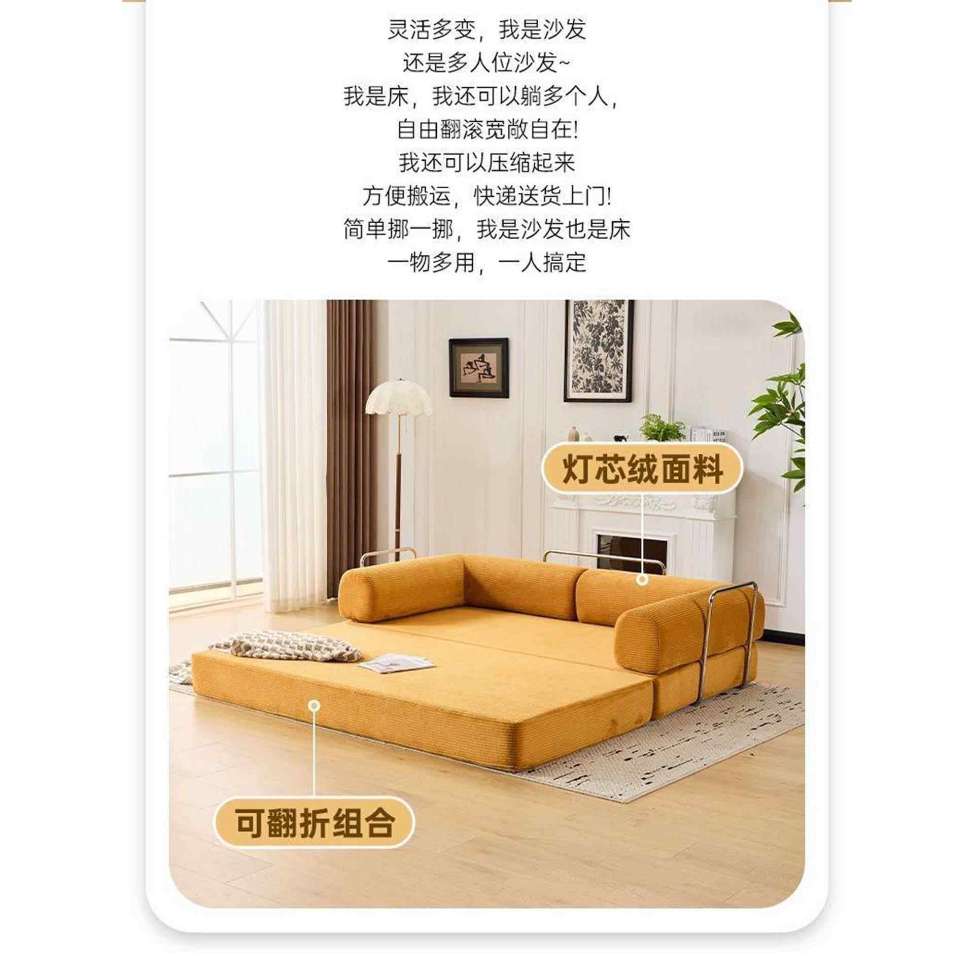 真空压缩沙发客厅折叠两用小户型模块沙发床可拆洗懒人休闲榻榻米