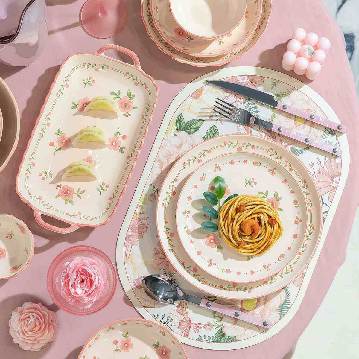 高颜值陶瓷碗碟套装粉色清新碗盘饭碗厨具组合餐具乔迁喜庆餐具,餐饮具,碗,淘宝优惠券,粉丝福利购,淘宝优惠卷