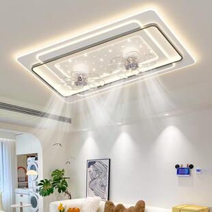 北欧卧室摇头风扇灯现代简约轻奢意式 客厅房间电扇一体吸顶风扇灯