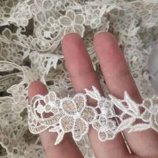 白色蕾丝绣花水溶珍珠立边沙发抱枕侧边拼接宽边 窗帘布艺花边法式