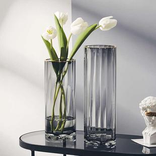 苏渠轻奢大号直筒玻璃花瓶透明水养百合富贵竹插花瓶摆件简约徐萍