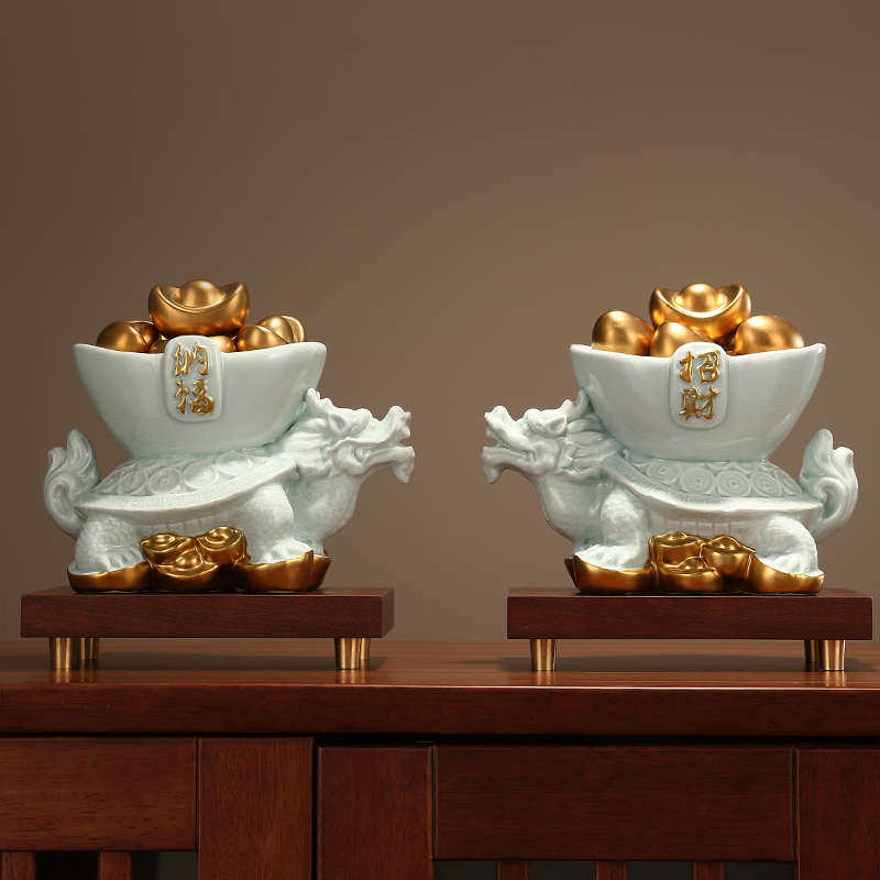 陶瓷聚宝盆摆件新中式聚财龙龟瑞兽客厅办公室高档装饰品开业礼物,家居饰品,桌面摆件,淘宝优惠券,粉丝福利购,淘宝优惠卷