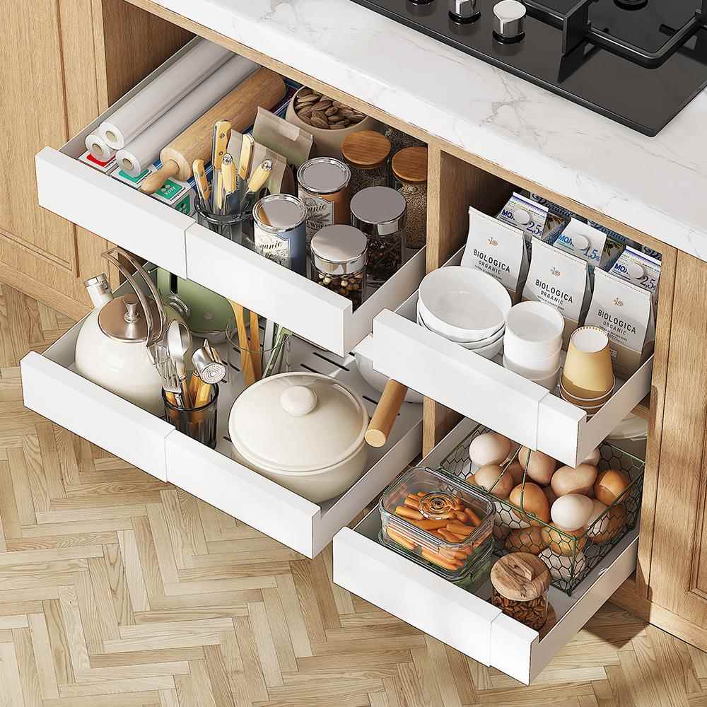 亚马逊厨房抽屉置物架橱柜水槽伸缩拉篮调味料碗碟抽拉储物架收纳