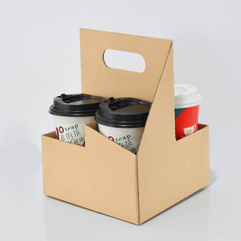 一次性牛皮2杯4杯装奶茶外卖餐饮咖啡打包杯托纸杯架外带便携包邮