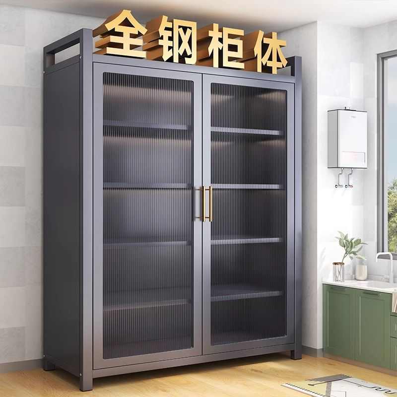 厨房置物架家用多层对开门多功能储物柜落地沥水防尘收纳橱柜碗柜