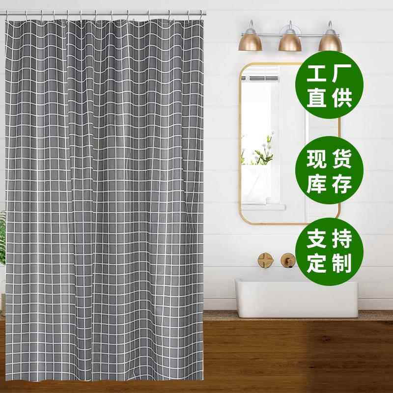 厂家防水浴帘灰底格子PEVA浴帘公共浴室宿舍卫生间隔断帘送挂钩