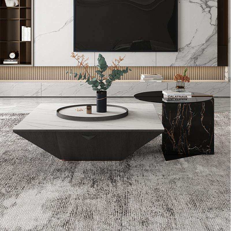 岩板茶几意式电视柜组合意式现代简约网红子母茶几轻奢米洛提边几