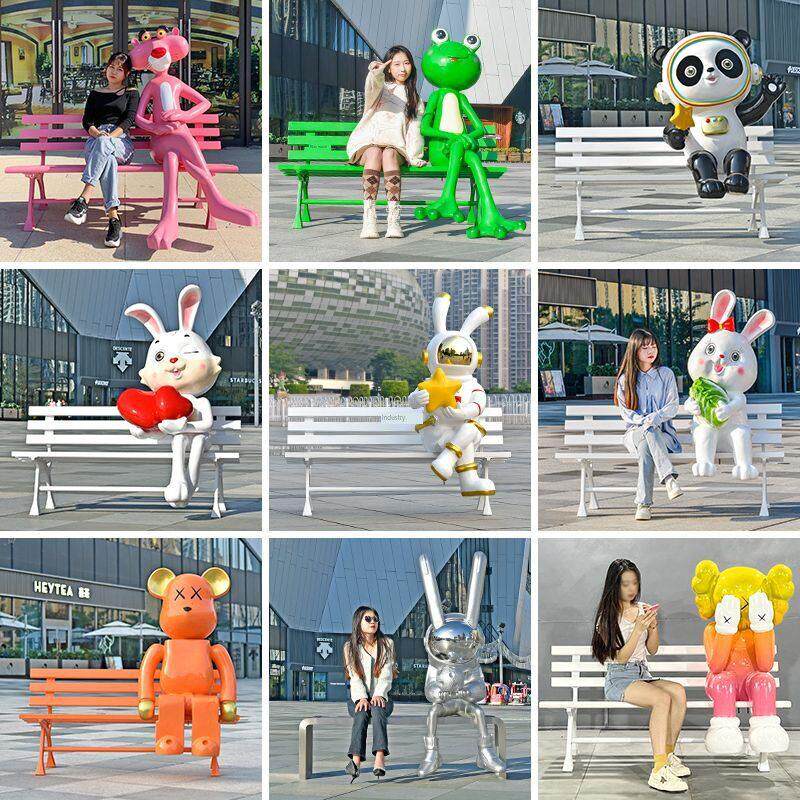 户外卡通动物座椅雕塑玻璃钢流行休闲公园座椅花园景区商场陈列摆