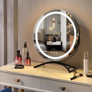 桌面led化妆镜好莱坞灯带360度旋转台式 圆形触摸镜子补光梳妆镜