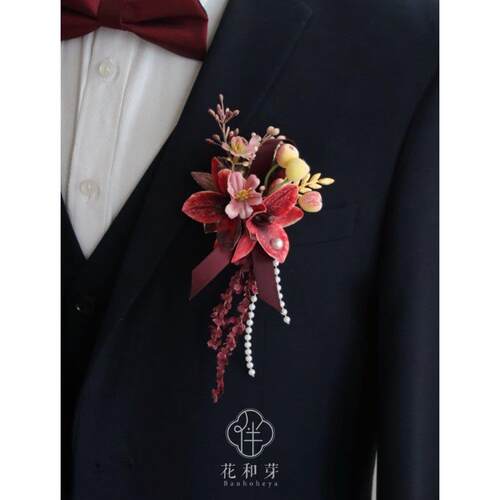原创 高级感红惠兰花森系活动结婚胸花新郎伴娘姐妹团表演手腕花