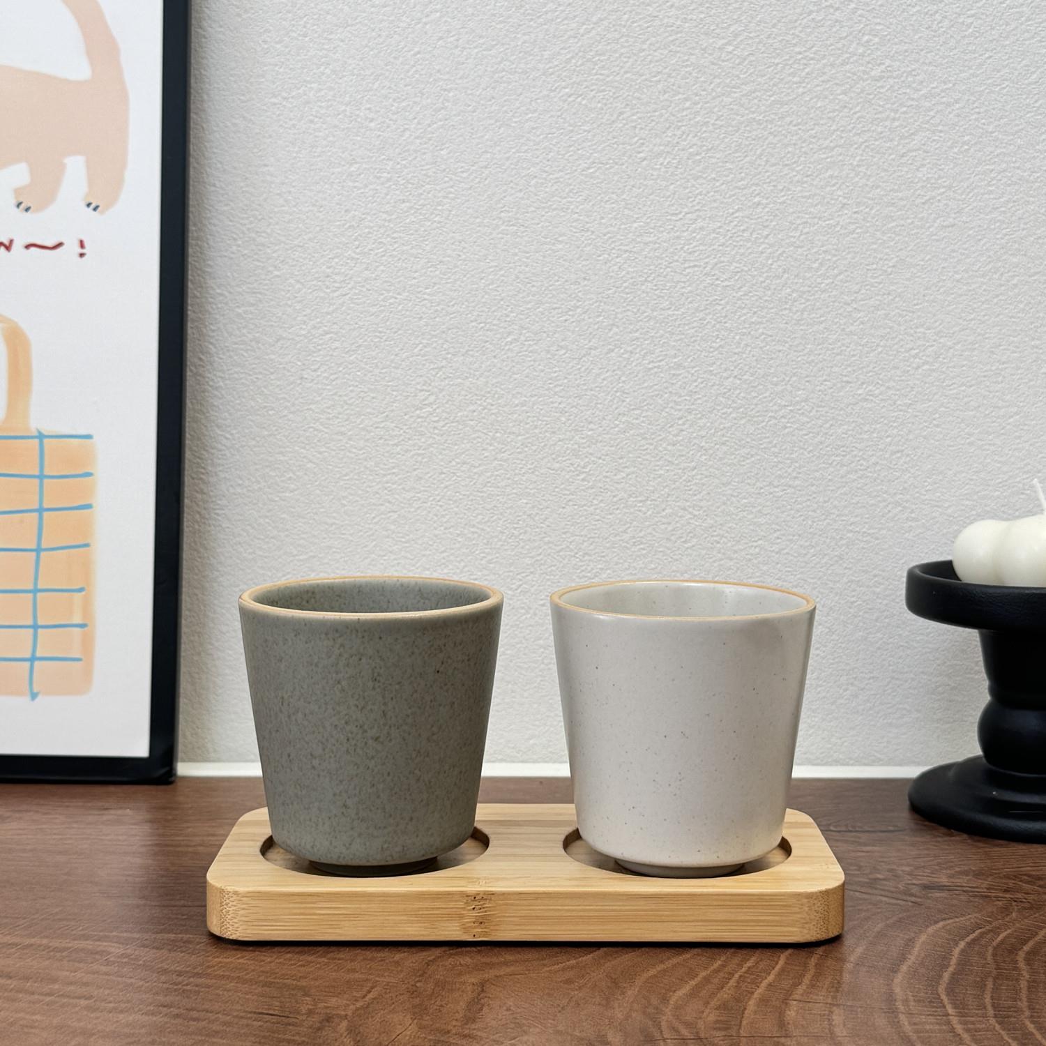 日式侘寂风陶瓷漱口杯酒店民宿家用刷牙杯牙缸杯洗漱杯带托盘套装