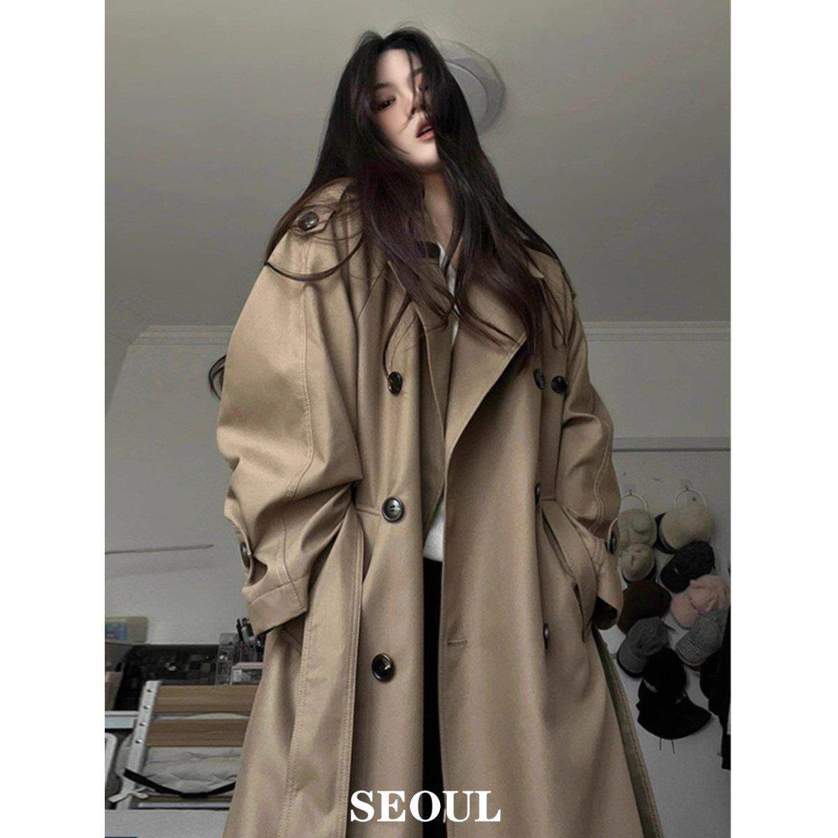 SEOUL喵/风衣外套女中长款2025春秋小个子英伦风高级感卡其色大衣