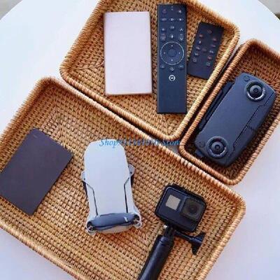 4X7B Pack of 3 Natural Woven Rattan Serving Trays