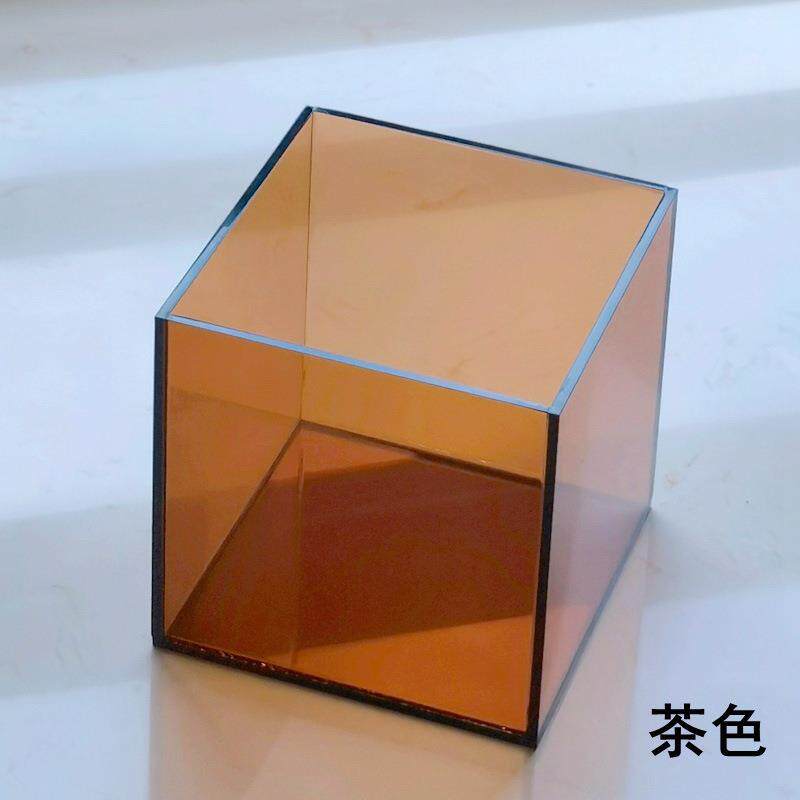 亚克力透明彩色无盖正方形桌面卧室办公桌化妆刷棉签杂物收纳盒子图片