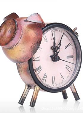 跨境热卖儿童节田园铁艺实用时钟创意动物摆件工艺品礼品机械怀旧