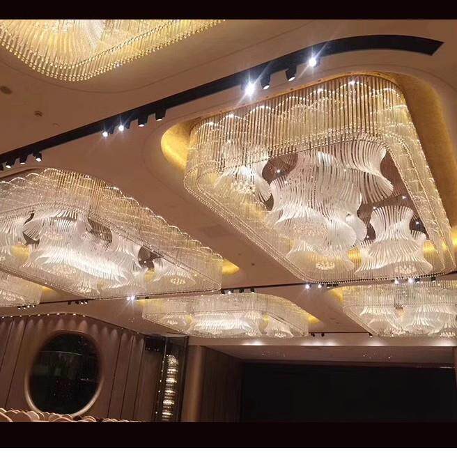 灯饰厂制酒店非标工程灯宴会厅大型水晶吸顶灯售楼部梅花管吊灯