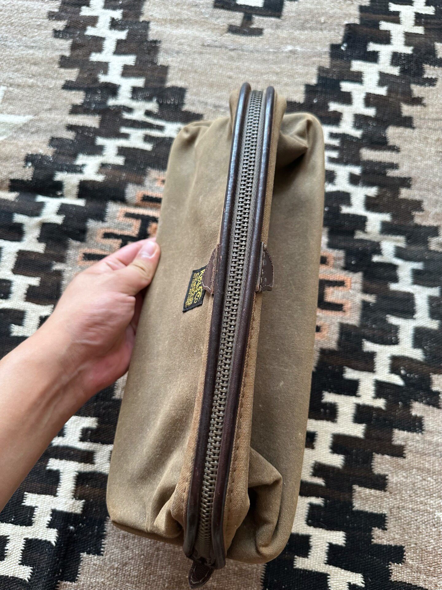 RRL & CO Brown Canvas Wash Bag — detail