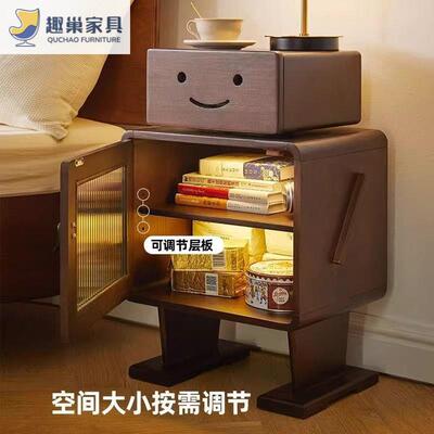 实床头柜木床边置ZTW物柜客厅边柜创人意可爱机器柜卧室储子物收