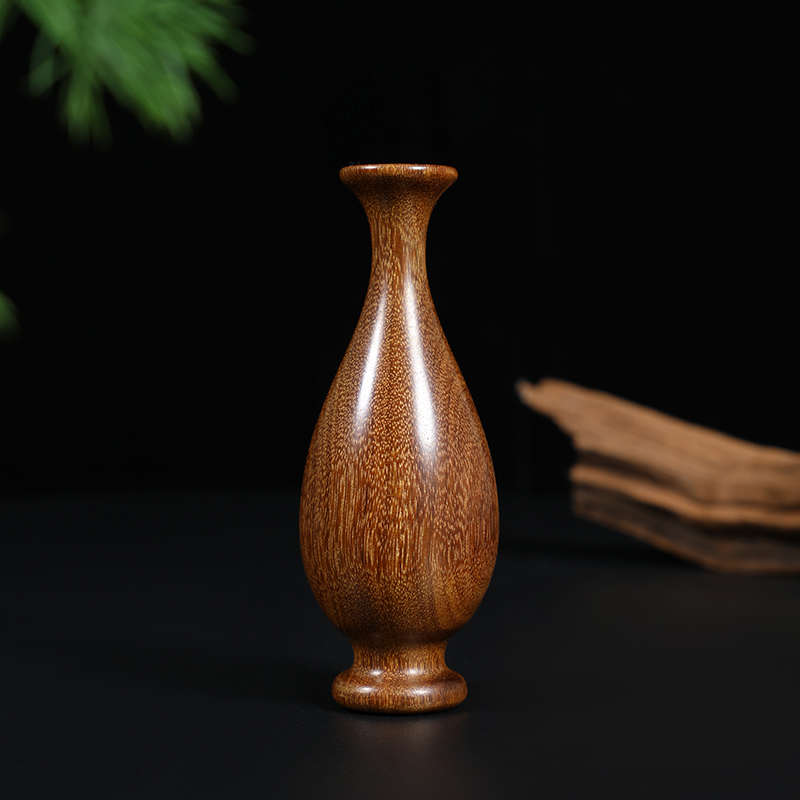 金星檀木平安瓶迷你花瓶插花摆件木艺木雕文玩家居装饰品实木无漆