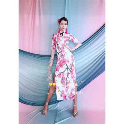 正品百雅夏千慧拉丁舞古舞2025春典印花旗袍表出演服练习服儿童练