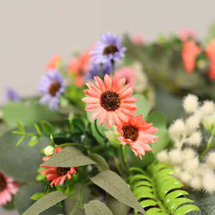 鸿禹 饰 仿真花花环尤加利雏菊花环植物藤圈门挂家居装