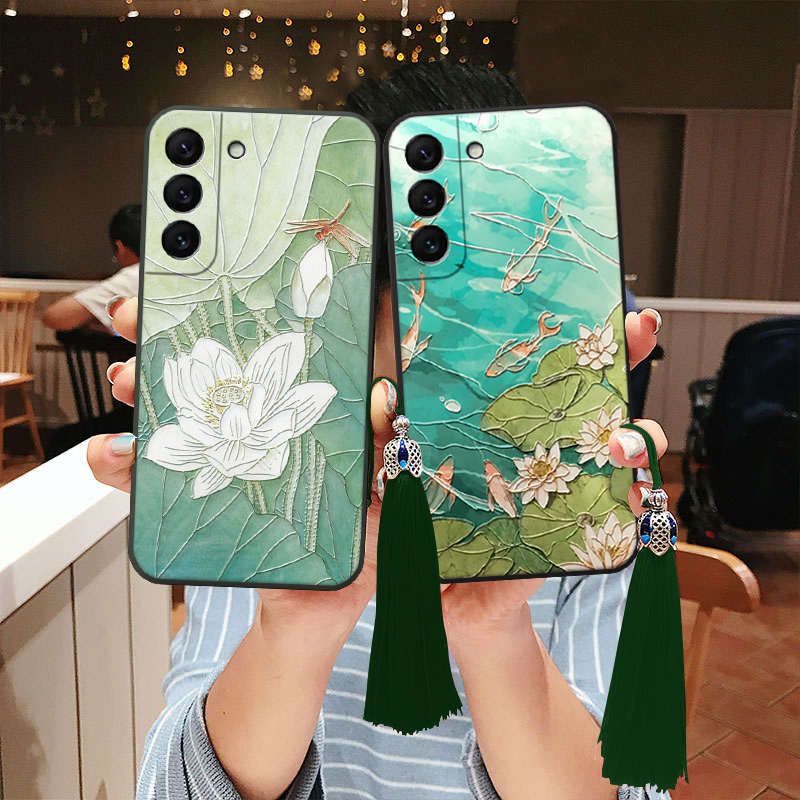 适用三星s25立体浮雕s24手机壳s23国风ultra荷花a55夏天莲花note2