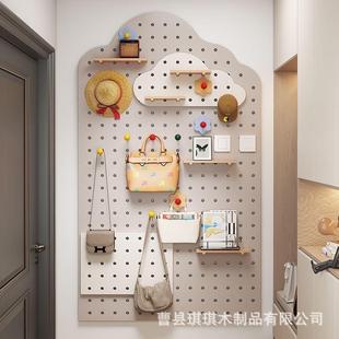 实木洞洞板墙整板户玄关墙上置物架层幼板儿园入壁面挂UXW彩色收