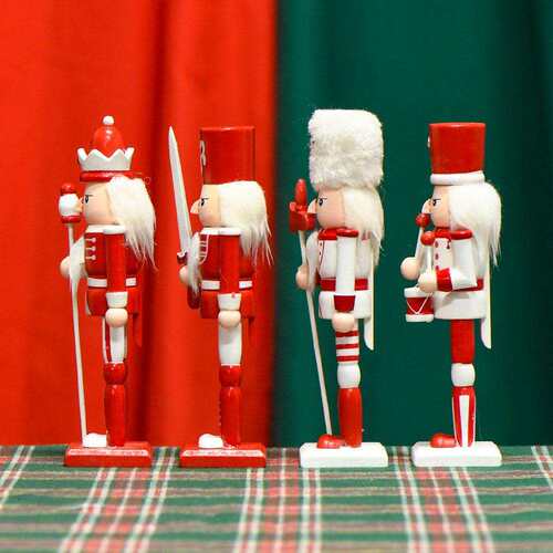 24年新款18CM套四木偶士兵木头胡桃夹子外贸现货圣诞节小摆件饰品