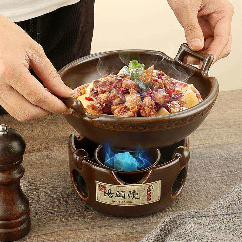 耐高温陶瓷小火锅家用干锅锅具套装饭店餐厅商用固体酒精炉煲仔锅