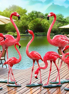 玻璃钢仿真火烈鸟雕塑装饰摆件大落地花园庭院户外公园林景观动物