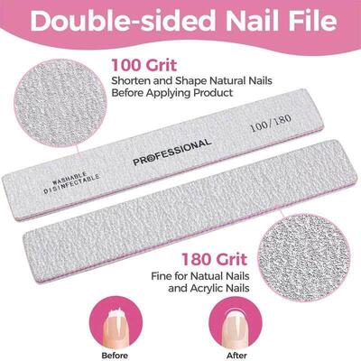 5Pcs Nail File 100/180 Washable Buffers 80/80 Emery Board St