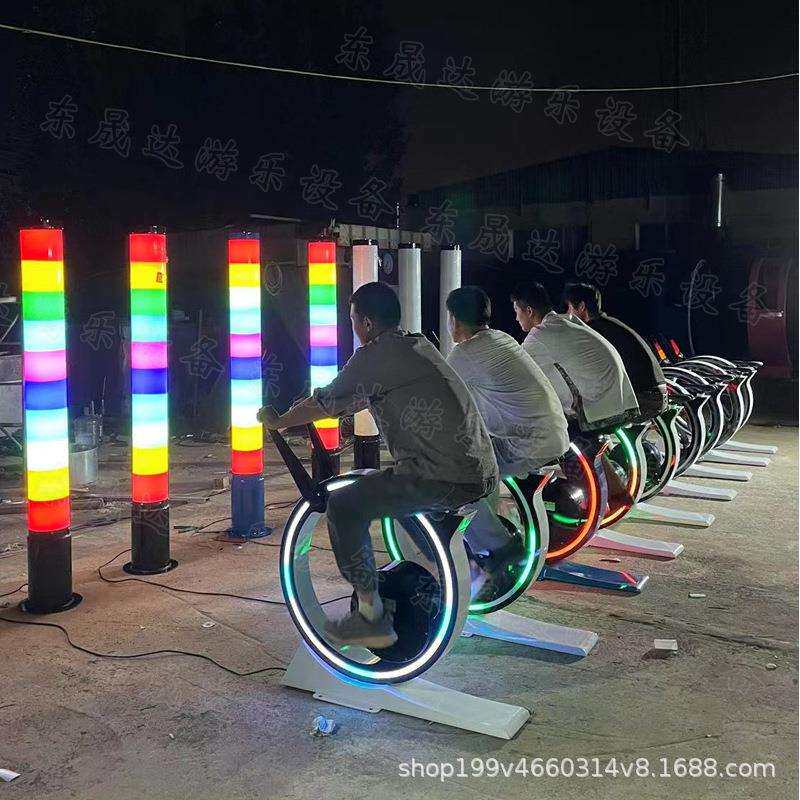 无动力迷你发光单车 广场动感不锈钢七彩流光柱互动喷泉游乐设备
