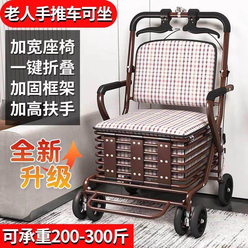 老人手推车代步可坐可推旅行代步车老年人小推车便携式折叠可移动