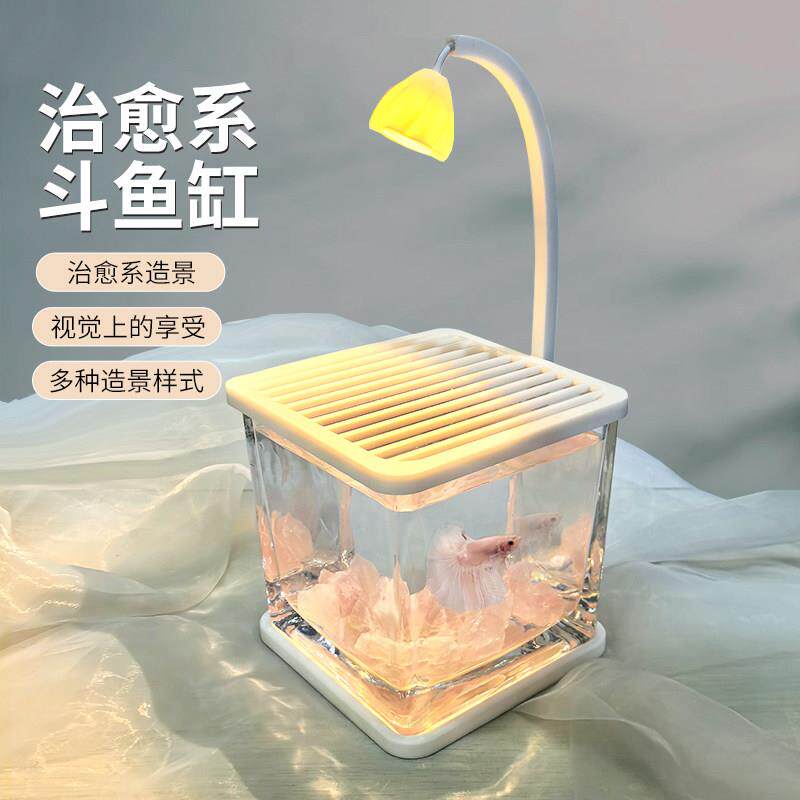 2026新款斗鱼缸小型网红玻璃缸客厅桌面观赏鱼造景办公室工位鱼缸