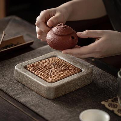 壶手工粗编隔陶SY-20220藤壶承干泡台茶壶底座壶托热垫养茶托盘茶