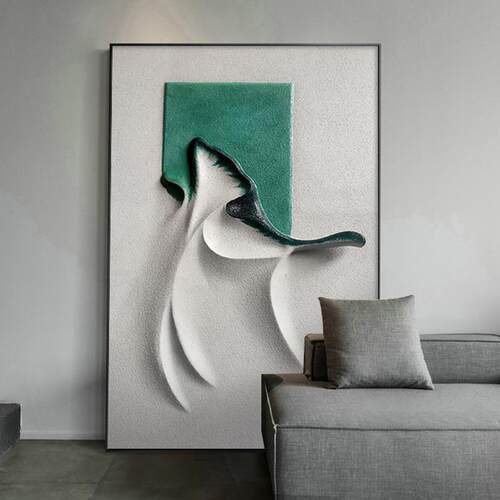 现代轻奢玄关装饰画绿色抽象海浪大幅落地挂画餐厅客厅背景墙壁画