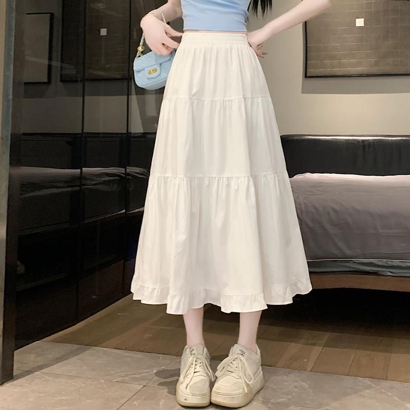 白色半身裙女夏季2025新款绝美中长裙小个子仙女长版蛋糕裙子爆款