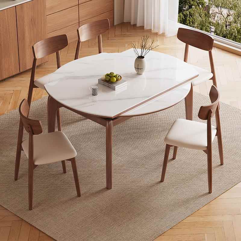 高档馨佰实利木岩板型餐桌小户家用餐桌椅202轻4新款现代奢可伸缩