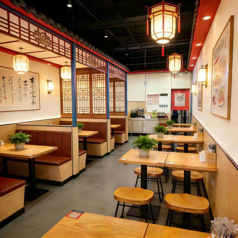 餐饮实木桌椅组合商用适配面馆小吃店咖啡馆西餐厅肯德基尺寸定制
