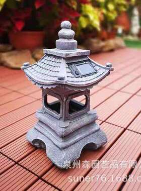厂家直供树脂太阳能宫灯四角亭宫灯花园庭院景观摆件太阳能灯