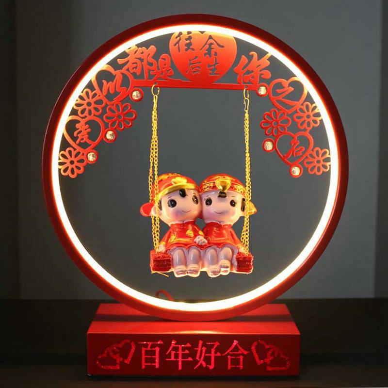婚庆结婚台灯婚房红色床头灯一对陪嫁送新娘新婚礼物长明喜灯秋千
