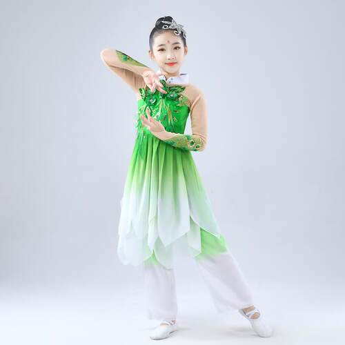 高档六儿飘童茉莉花开古典舞演出女童秧歌服逸扇子服伞舞舞蹈服新
