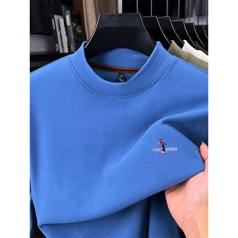 秋冬装上衣双面绒打底衫男保暖半高领纯色德绒男士卫衣长袖t恤潮